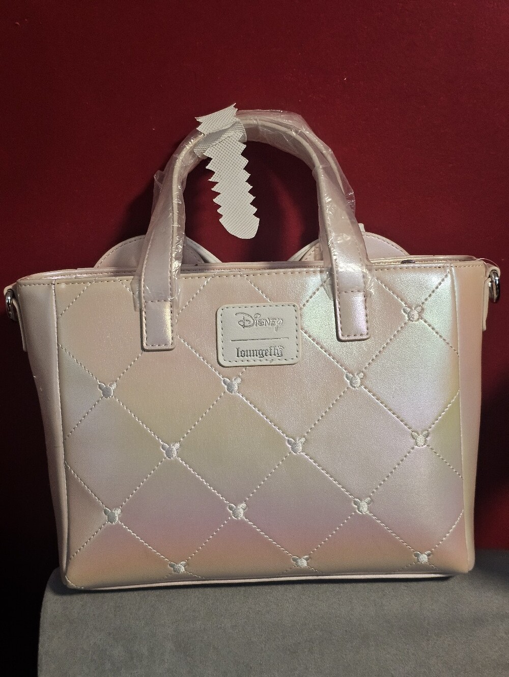 Loungefly Disney Minnie Mouse Pink Pearlescent Finish Mini Satchel Bag - Picture 9 of 12